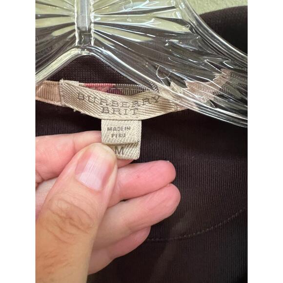 Burberry Brit Dark Brown Half Zip High Collar Embroidered Logo Sweatshirt Medium - Picture 3 of 10